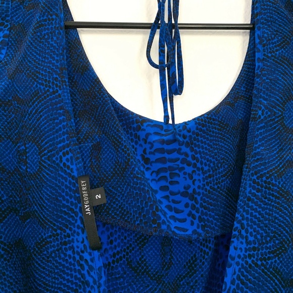 Jay Godfrey Blue Snake Print Open Back Silk Top - Picture 6 of 7